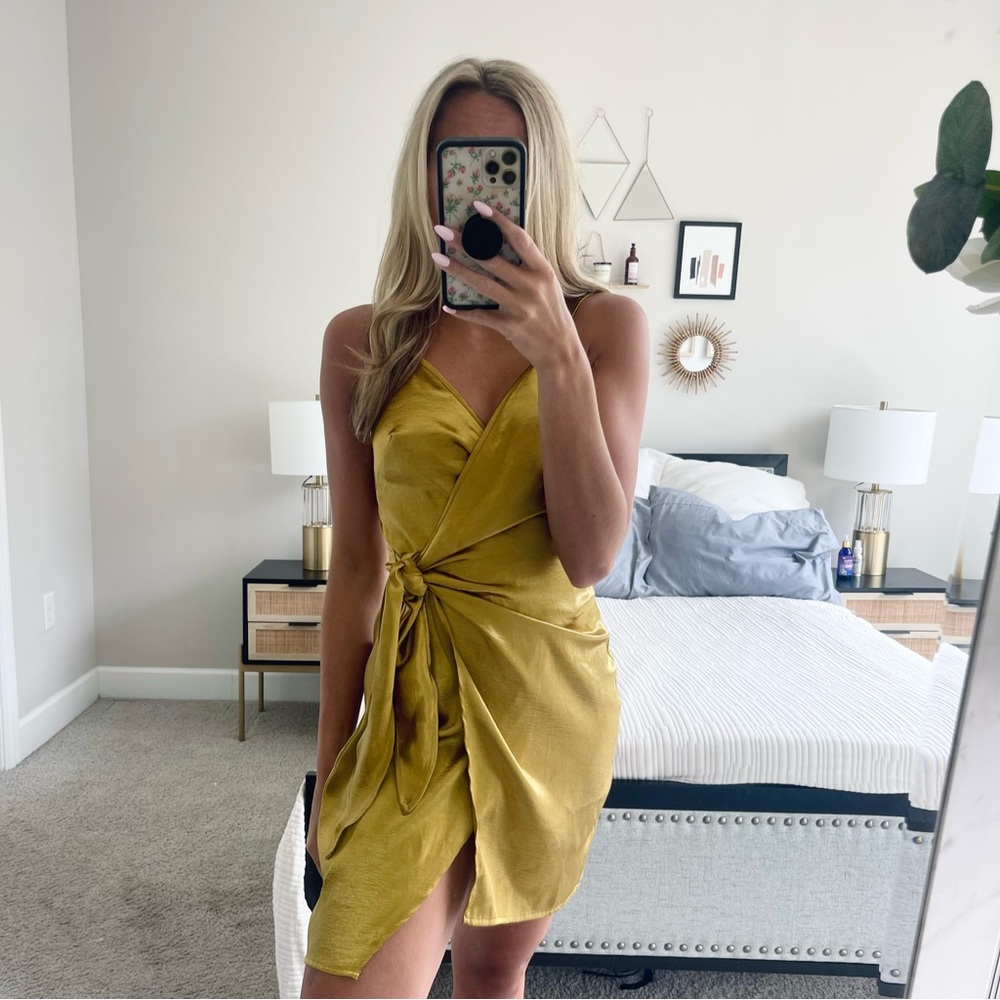 Revolve X By The Way. Gold Wrap Mini Dress
